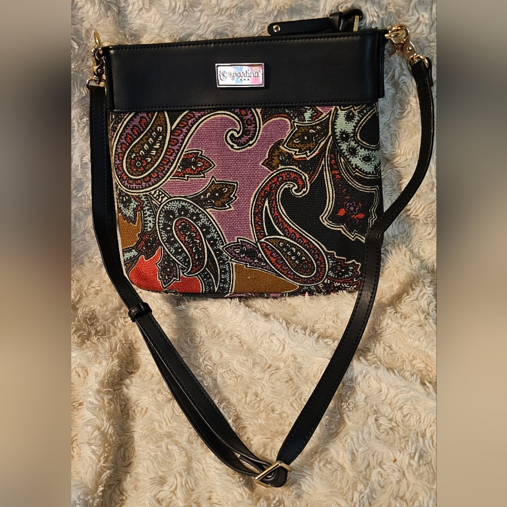 Spartina 449 Cora Hipster Crossbody Multicolored Linen & Black Leather NWOT - Picture 15 of 16